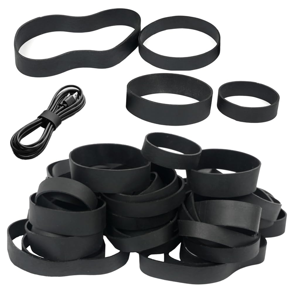 80Pcs Black Silicone Bands, Heavy Duty Thick & Wide Elastic Wrapping Bands, Cable Ties for Wire Harness & Organising, Reusable Securing Rings for Home & Office (Black)