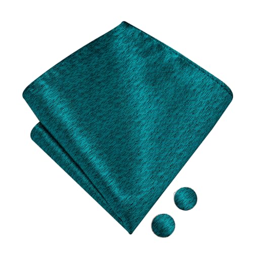 Image of Hi-Tie Teal Men Bowtie Lapel Pin Sets Pre-Tied Handkerchief Cufflinks Mens Bowtie Sets for Wedding Formal Party