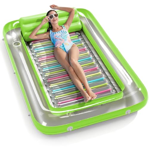 Inflatable Tanning Pool Lounger Float - Jasonwell 4 in 1 Sun Tan Tub Sunbathing Pool Lounge Raft Floatie Toys Water Filled Tanning Bed Mat Pad for Adult Blow Up Kiddie Pool Kids Ball Pit Lim