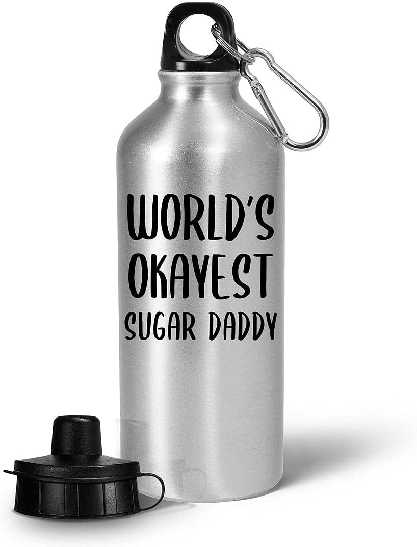 Funny Gifts for Worlds Okayest Sugar Daddy Water Bottle Tumbler - 20oz Portable Drinkware - Boyfriend Appreciation Birthday Dating Valentines Day Cute Gag Idea Recognition Award Reward