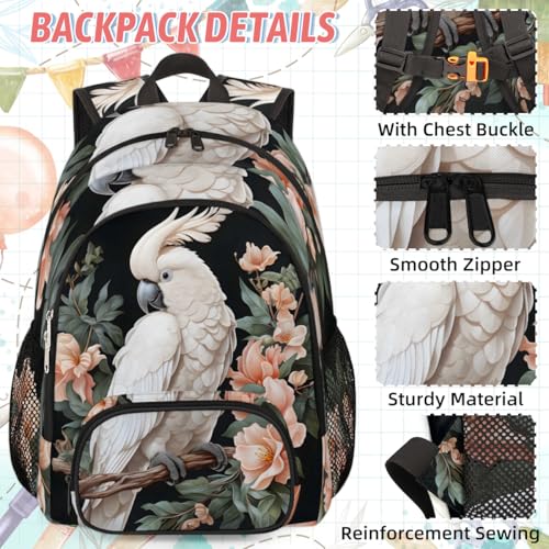Flower Bird Large Backpack Set with Lunch Box Lightweight Water Resistant White Birds Travel Laptop Backpacks Casual Daypacks2