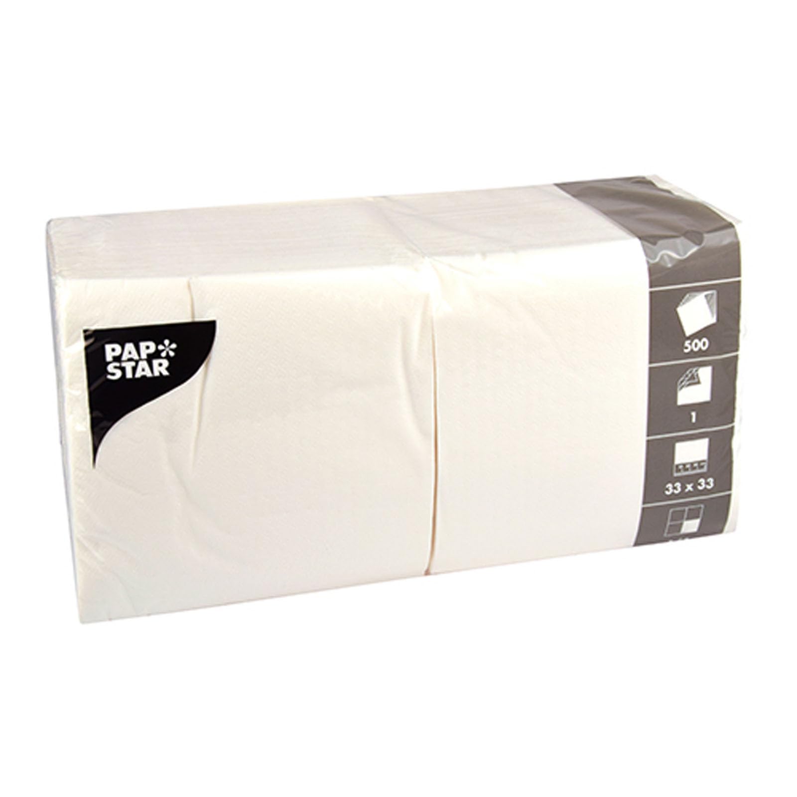 Papstar 1 Karton = 10x500 Servietten, 1-lagig "Economy" 1/4-Falz 33 cm x 33 cm weiss 12391