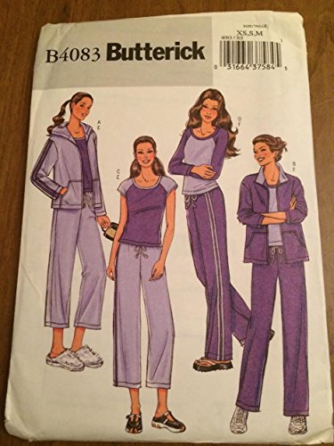 Butterick B4083 Sewing Pattern, Misses' Petite Loungewear (Jackets, Tops & Pants), Size XS,S,M