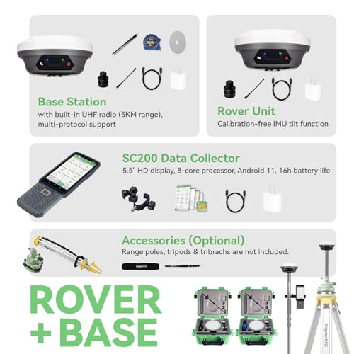 E1 Lite GNSS RTK Surveying Equipment, RTK GNSS GPS with IMU Rover & Base, GPS RTK Handheld Collector with Software, 1cm Accuracy, 1408 Channels, 60° Tilt Survey, 5km UHF Range