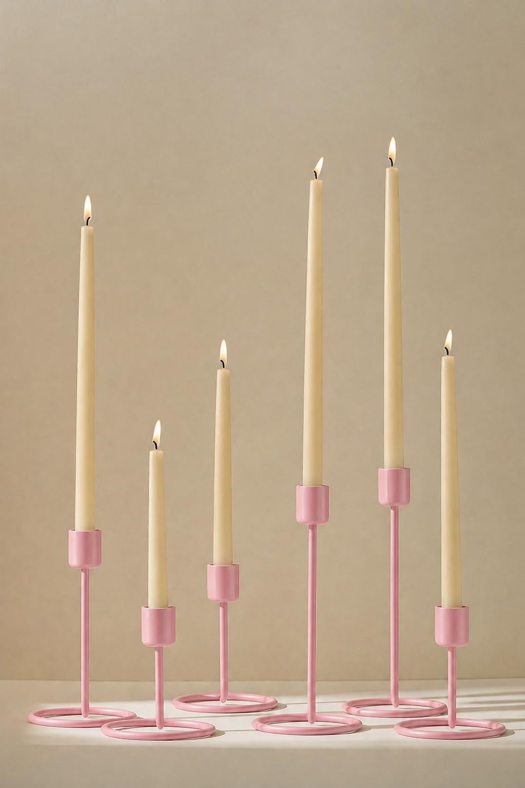 Set of 6 Metal Taper Candle Holders for Dining Table & Home Decor | Modern Minimalist Iron Candlestick Stand | Baby Pink Finish | Candles Not Included (Baby Pink)-image-28