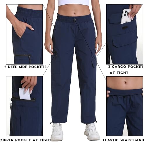 Image of Kcutteyg Womens Hiking Pants Waterproof - Cargo Joggers for Women with Pockets Lightweight Quick Dry Travel Camping Pants (Dark Blue, Small)