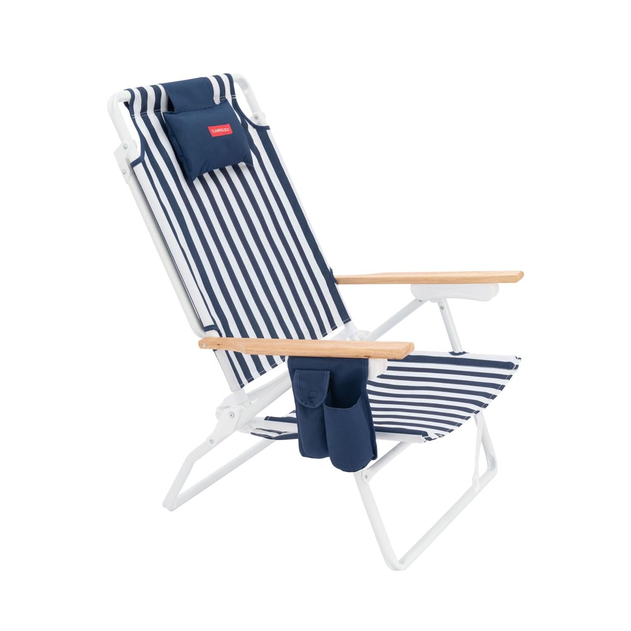 Flamingueo Sedia da Spiaggia Pieghevole - Reclinabile 5 Posizioni - Tasca Termica - Tasca per Cellulare - Maniglie Tipo Zaino - Cuscino Ergonomico - Alluminio e Poliestere - Blu Navy