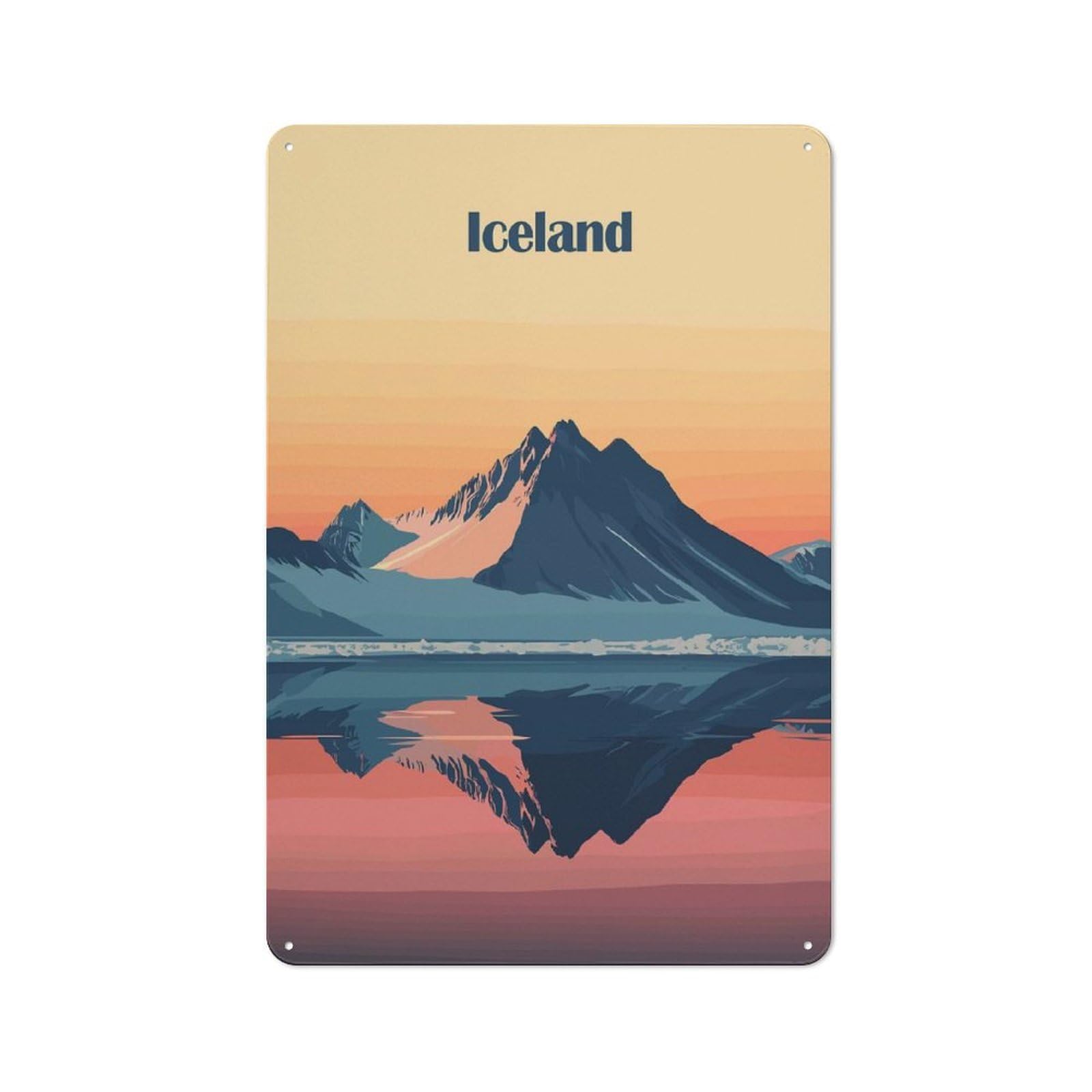 Classic Iceland Mountain Sunset Metal Wall Plaque 30x20cm, Nostalgic Wall Art for Living Room, Hallway, Kitchen Or Cafe