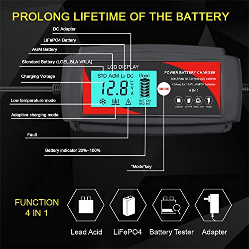 Andeman 6-Amp Automotive Smart Battery Charger, 13.8V 6A / 14.4V 4.5A Portable Battery Tender Car Battery Charger, Deep Cycle Battery Maintainer For Car Truck Motorcycle Motorboat Suv Utv Atv Rv #TOP3