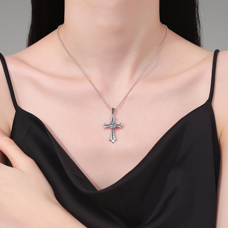 Clearance 1CT Moissanite Cross Pendant Silver Necklace, 18K White Gold Plated 925 Sterling Silver Bead Chain Necklace, D Color VVS1 Iced Out Jewelry For Women Gift, Mother's Day, With Gif Box.3