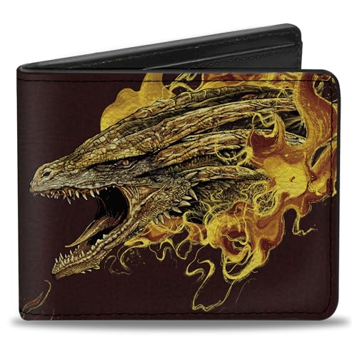 House of the Dragon Wallet, Bifold, House of the Dragon Syrax Pose and Text Brown Yellows, Vegan Leather