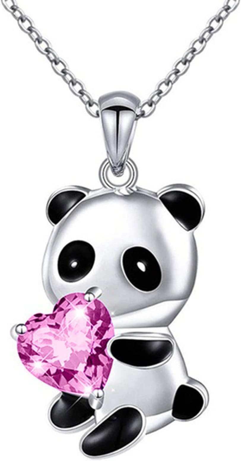 Cute Pendant Necklace, Heart-shaped Rhinestone Decorated Panda Pendant Necklace Exquisite Jewelry Cartoon Necklace for Daily Wear Pink 45cm/17.72"