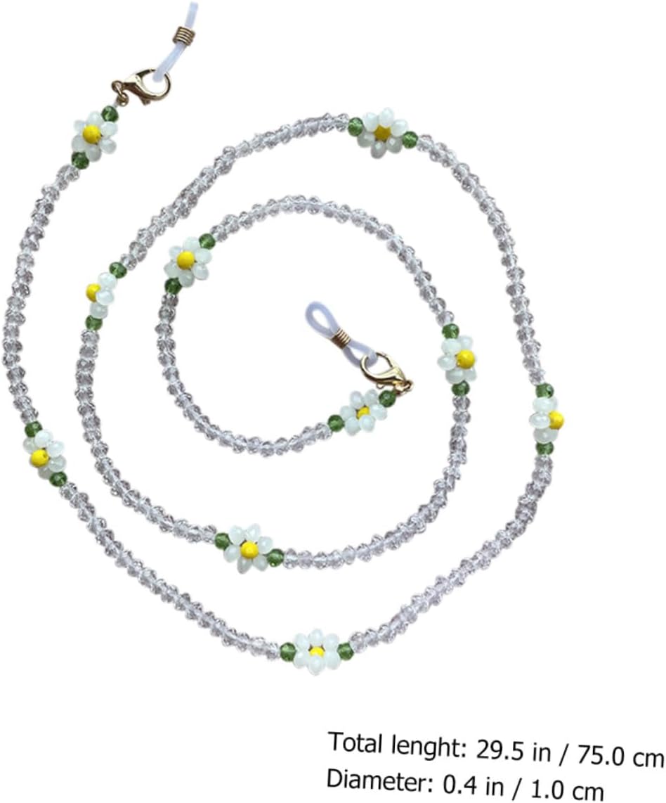 Eyeglasses Anti-lost Chain and Mask Hanging Chain with White Crystal Beads Flower Necklace Sweater for Women