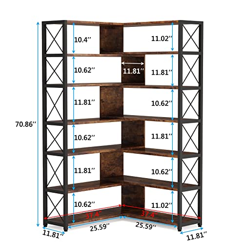 Tribesigns 6-Shelf Corner Bookcase, Vintage Industrial Corner Bookshelf Etagere Bookcase, 6 Tier Corner Shelf Storage Rack With Metal Frame For Living Room Home Office (Rustic Brown) #TOP7