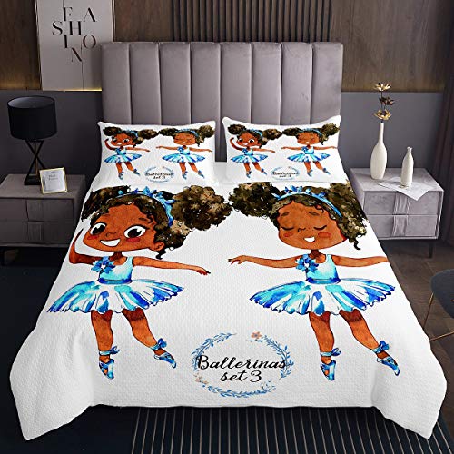 Juego de edredón para niña Conde Bailarina niñas, Estilo Afro, Gimnasia, Ballet, Colcha Acolchada para Danza, colección de Dormitorio, 3 Unidades,