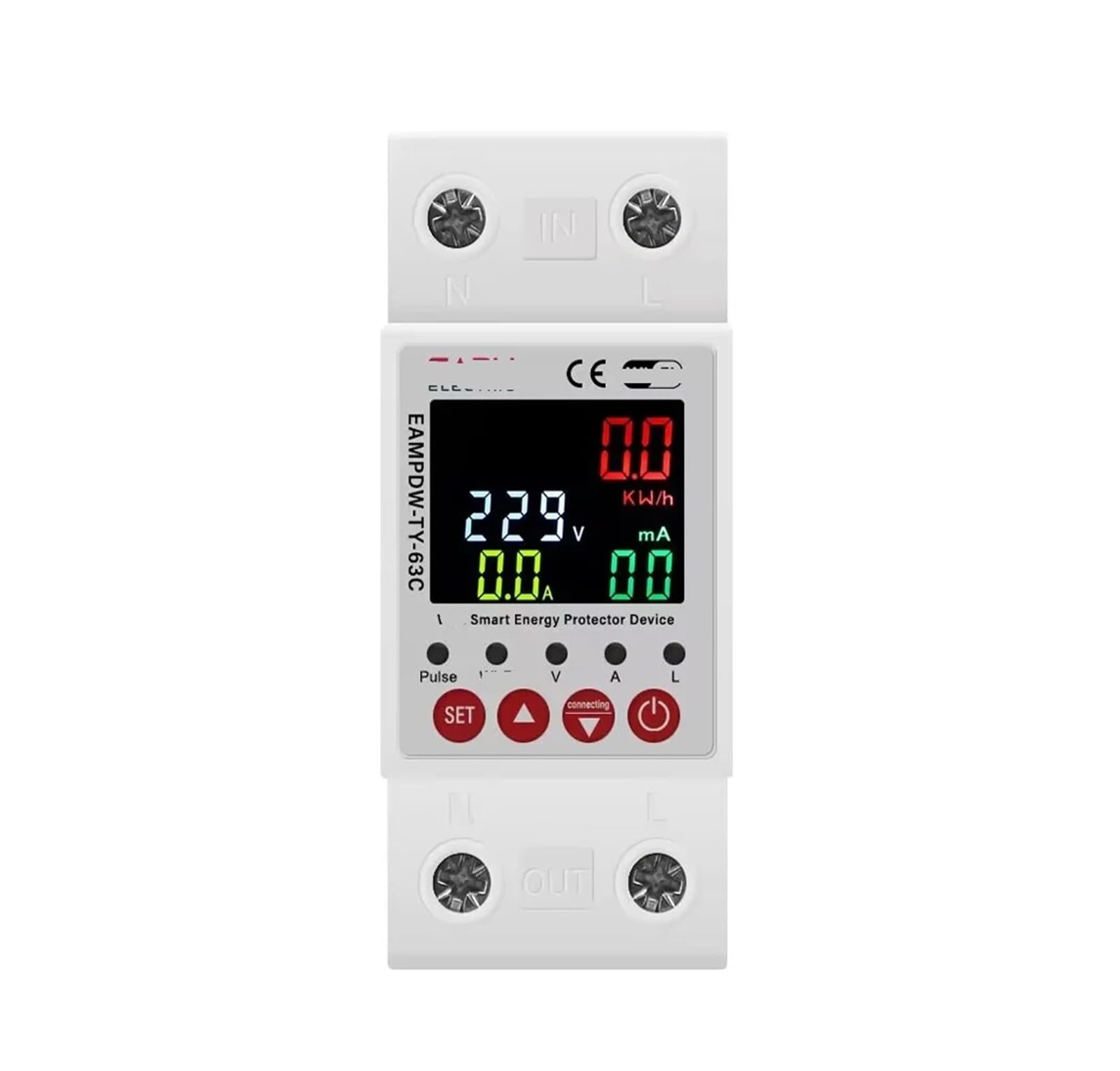 2P 63A 230V Smart Energy Meter Power kilowatt-Hour Meter Leakage Over-Voltage and Under-Voltage Protector Relay Equipment(EAMPDW-TY-63-C)