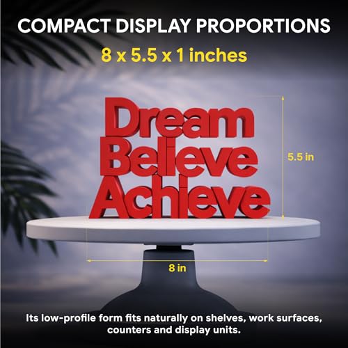 Image of Mad Masters Dream Believe Achieve Motivational Desk Decor - Aesthetic Table, Shelf & Wall Showpiece for Home Office, Business. Vastu Friendly Gifting, Crimson Red (8x5.5x1 Inch)