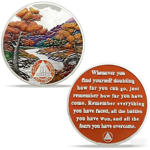 Image of Imasoner 11 Month Sobriety Coin, Autumn Seasons AA Medallion Recovery Chip