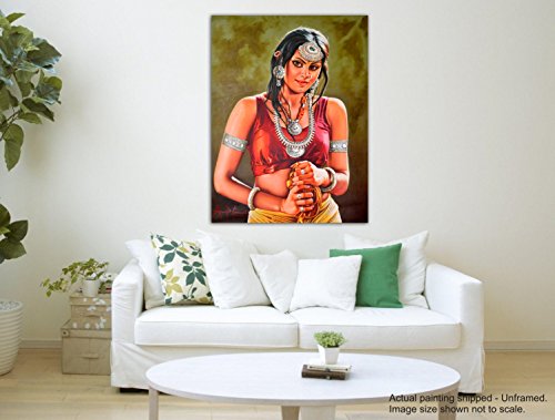 Image of Tamatina Academic Art Canvas Painting | Beautiful Indian Beauty | Classic Indian Unframed painting for Home decor|Size - 13X11 Inches.m290