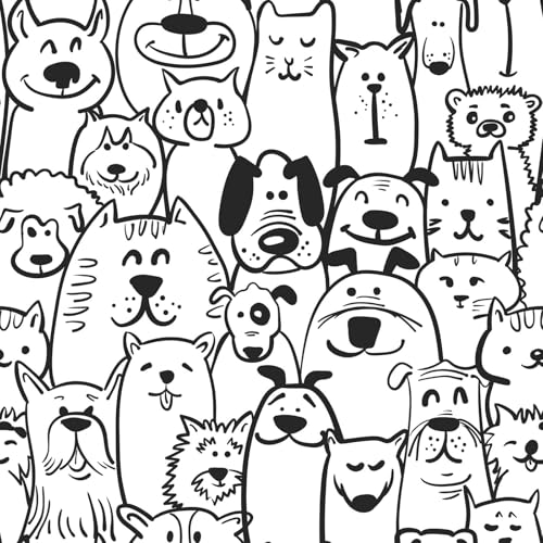 Heroad Peel and Stick Wallpaper Black and White Contact Paper Dog Wallpaper Modern Cute Puppy for Nursery Room Bedroom Bathroom Cabinets Vinyl Roll Self-Adhesive Waterproof 17.3' x 118'