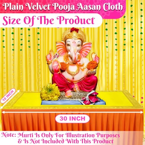 Image of Bhakti Lehar (10 x 30 Inch) Plain Yellow Velvet Pooja Aasan for God Idol /Chowki Aasan Kapda Cloth for Temple Shelf Home Mandir, Ganesh Baithak and God Idol Sitting - Pack of 2