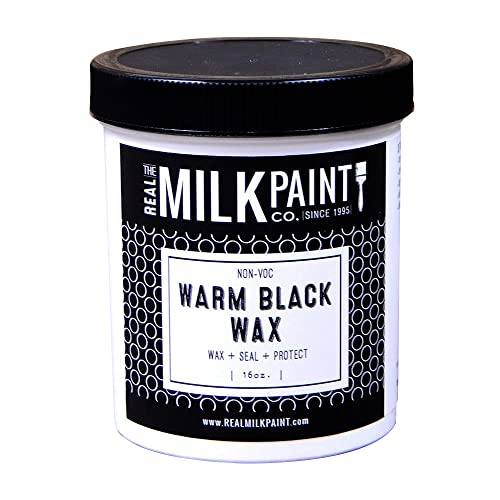 Real Milk Paint, Zero VOC Wood Wax for Wood Finishing, Use over Milk Paint, Wood Furniture, Kitchen Cabinets, and Tabletops, Warm Black, 16 oz.