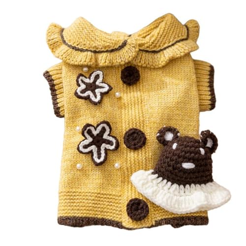 ISUPY ペット服 秋冬 犬服 ニット セーター 防寒 暖かい 犬猫洋服 ドッグウェア パーカー コート 毛糸 伸縮性あり 小型犬 中型犬 トイプードル チワワ服 散歩着 記念撮影 お出かけ 部屋着 (XS,イエロー)