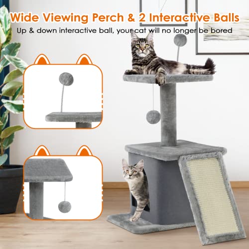 Cat Tree Cat Tower For Indoor Cats 26In, Cat Condo With Scratching Pad, Cat Tree For Large Cat With Dangling Ball, Jump Platform, Cat Tree Stand For Kittens, Cat Climbing Tower, Grey #TOP4