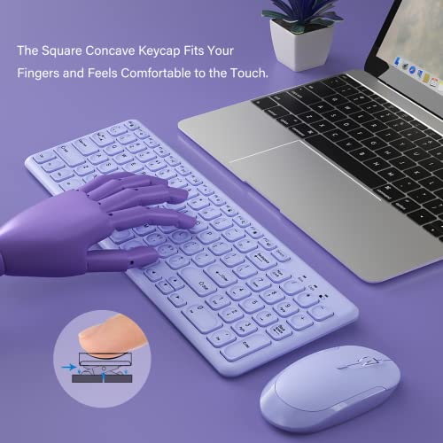 Wireless Keyboard and Mouse Combo, Sweet Mixed Color Cute Keyboard, 2.4G USB Ergonomic Keyboard and Mouse Combo for Computer, Laptop, PC Desktops, mac (Purple)