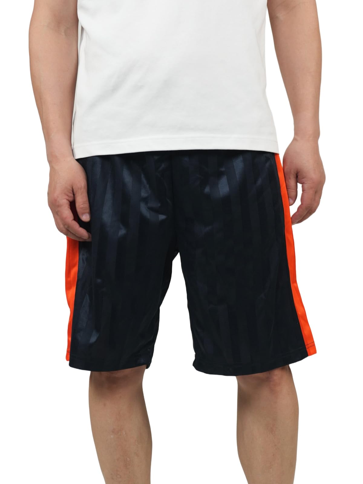 Men's Half Pants Jersey 5-Inch Length Sweat Absorbent Quick Dry Summer Sports Roomwear Fashionable Shadow Stripe Medium navy / orange