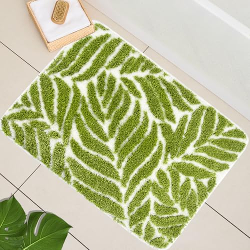 Homantic Alfombras de baño con Hojas Verdes de Hierba, Antideslizantes, Lavables a máquina, para decoración de baño, absorbentes de Agua, para Fregadero, Inodoro, bañera y Ducha