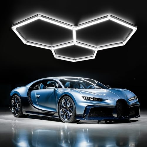 3 Hex Lámpara de techo LED hexagonal para garaje 16pcs luces de tubo, 128W 6500K luces LED de techo conectables para taller, garaje, almacén, gimnasio,sala de lavado para el cuidado del automóvil