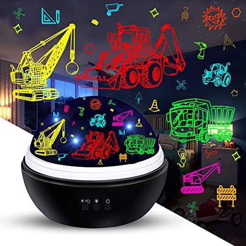 Car Night Light Projector for Kids Truck Toys for Boys, 360 Degree Rotation Baby Night Lights with Car and Star Theme, Birthday Party Festival Decor(Black)