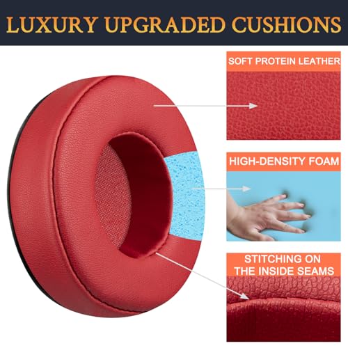 Image of SOULWIT Earpads Replacement for Skullcandy Hesh & Hesh 2 Wireless Over-Ear Headphones, Ear Pads Cushions with Soft Protein Leather, Noise Isolation Foam - Red