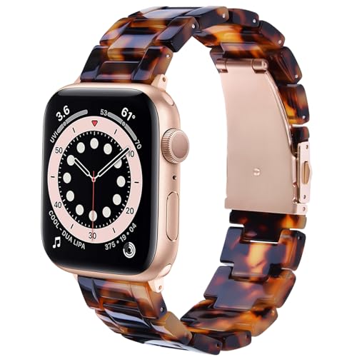 V.R.HOPE Modern Lightweight Resin Straps Compatible with Apple Watch Straps 40mm 42mm 41mm 38mm Women Men, for iWatch SE Series 11 10 9 8 7 6 5 4 3 2 1 - Tortoise shell