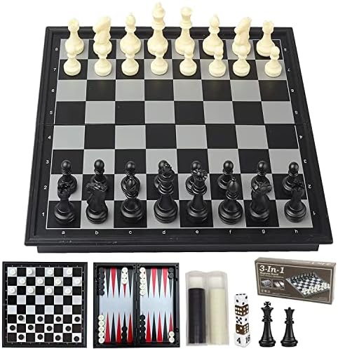 Travel Chess Set 3 in 1-9.8 Inch Chess Checkers Backgammon Set Magnetic - Travel Board Games Portable Travel Games