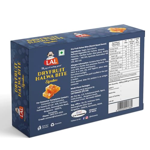 Image of Lal Sweets Dry Fruit Halwa Bites 400gm | Made With Pure Desi and Fresh Almonds, Healthy Cashew Nuts, Pistachio | Authentic and Fresh Indian Dessert|