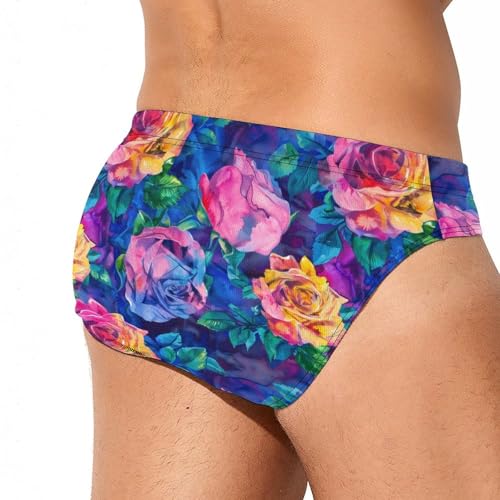 Tie Dye Rose Flowers Watercolor Mens Swim Briefs Quick Dry Swimming Trunks Training Swimsuit Low Rise Swimwear3