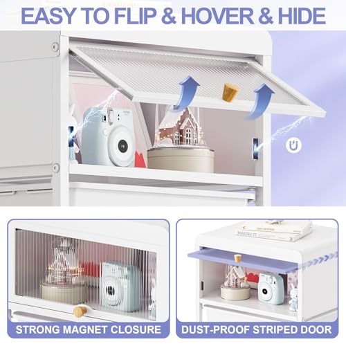 Image of SYKIARIOL 4 Drawers Rolling Storage Drawer Craft Organizers Bookshelf Cart with Dust-Proof Door for Kids Playroom,Bedroom,Home Office, White