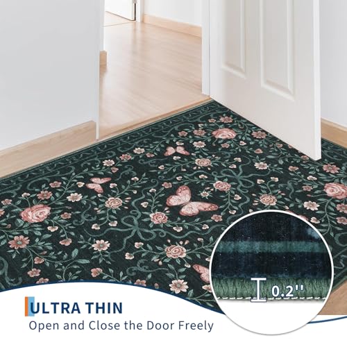 Tapete Floral Antideslizante Lavable 5x7 Negro miniatura 4