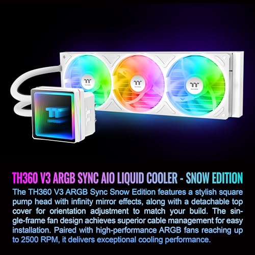 Image of Thermaltake TH360 V3 ARGB CPU Liquid Cooler; Intel /AMD; 1x360mm 500~2500rpm Single Frame ARGB Fan; 360mm Radiator; ARGB Infinity Mirror; Rotatable Pump Head; Snow; CL-W468-PL12SW-A