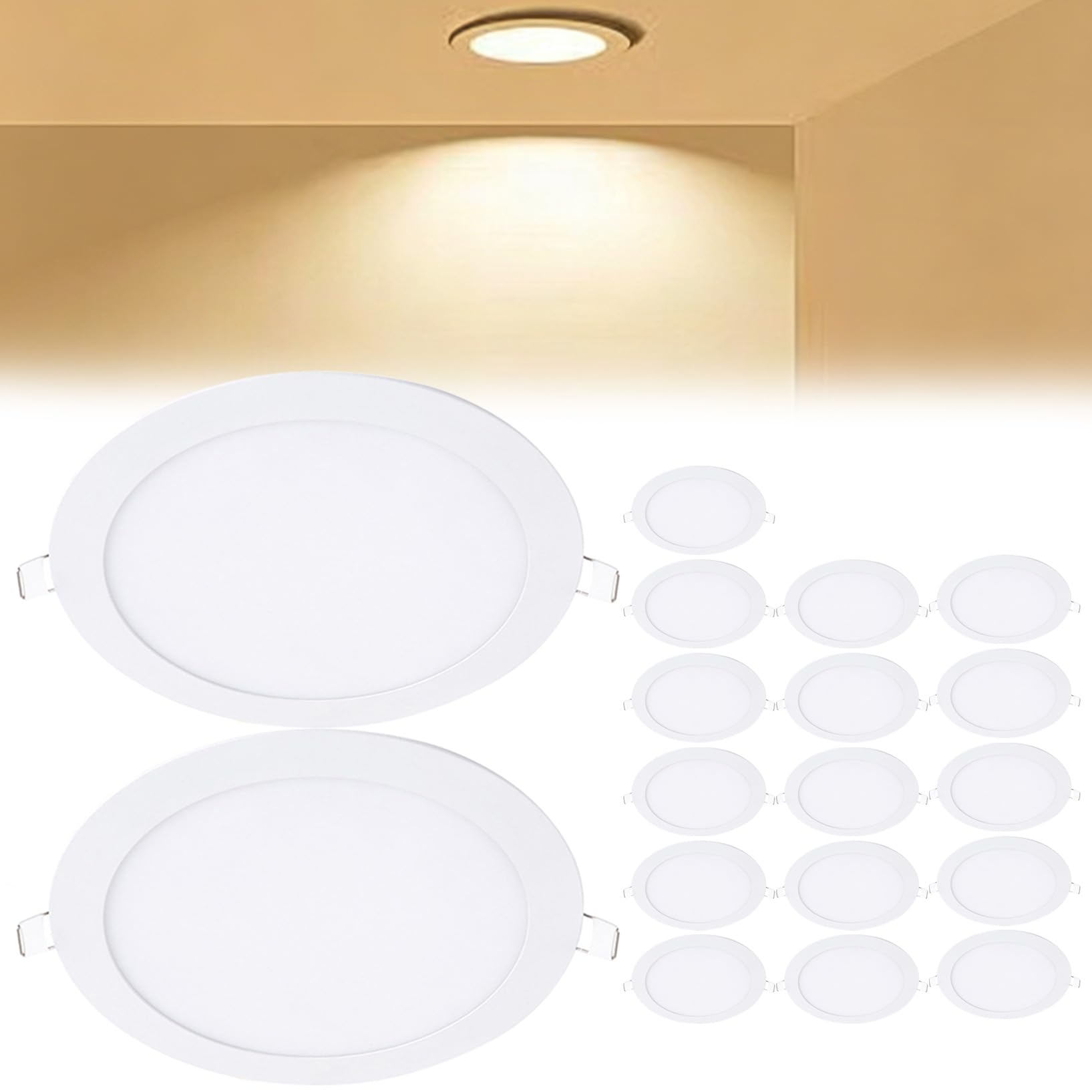 VOGHMOLD 9W Ultra Slim LED Downlight 6 inch, 3000K Recessed Ceiling Light, Cut Φ130-140mm, AC85-265V Flush Mount Spotlights Aluminum Round Panel Lights for Office Hallway, 18 Pack