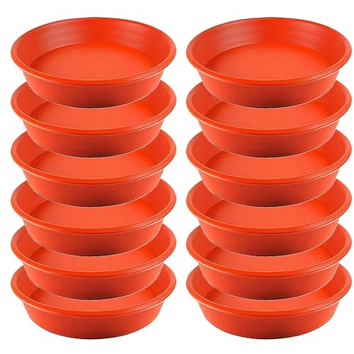 Image of SIGNY Round Bottom Tray (Plate /Saucer) Suitable for 14 Inch Round Plastic Pot - Brown - Set of 12 | Heavy Duty Highly Durable Plant Saucer for Indoor Home Decor & Outdoor