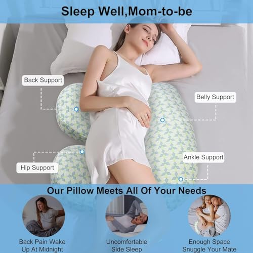 Coldew Pregnancy Pillows for Sleeping, Maternity Pillow for Pregnant Women, Soft Pregnancy Body Pillow with Detachable and Adjustable Pillow Cover - Support for Belly, Back, Legs (Golden, Large)