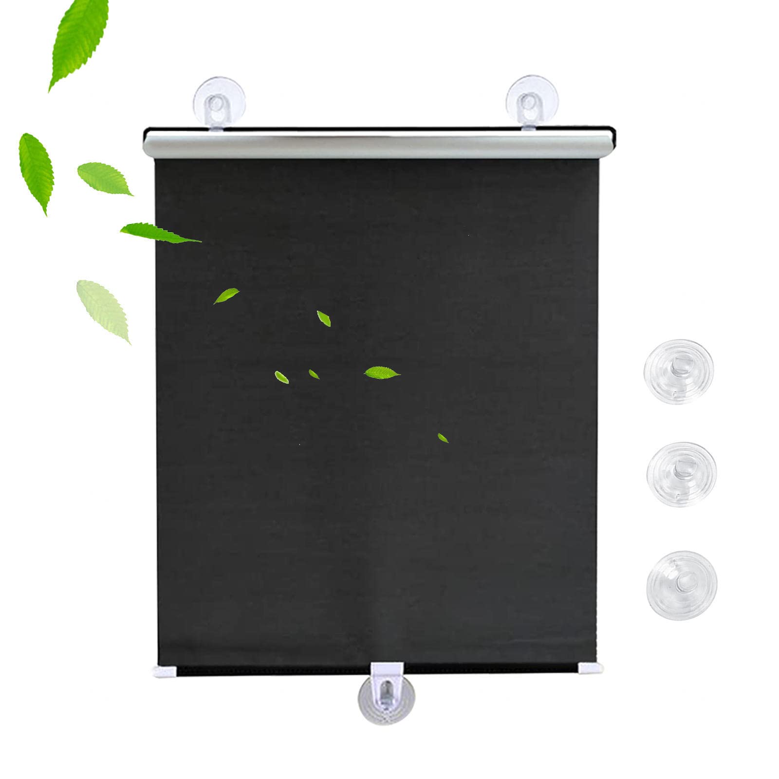 DECAKE Blackout Curtains with Suction Cups,30-75cm Wide Sunscreen Roller Blinds,Automatic Retractable sunshades,Free-Perforated,Portable Temporary Blinds for Doors and Windows,Black-60x125cm/24x49in