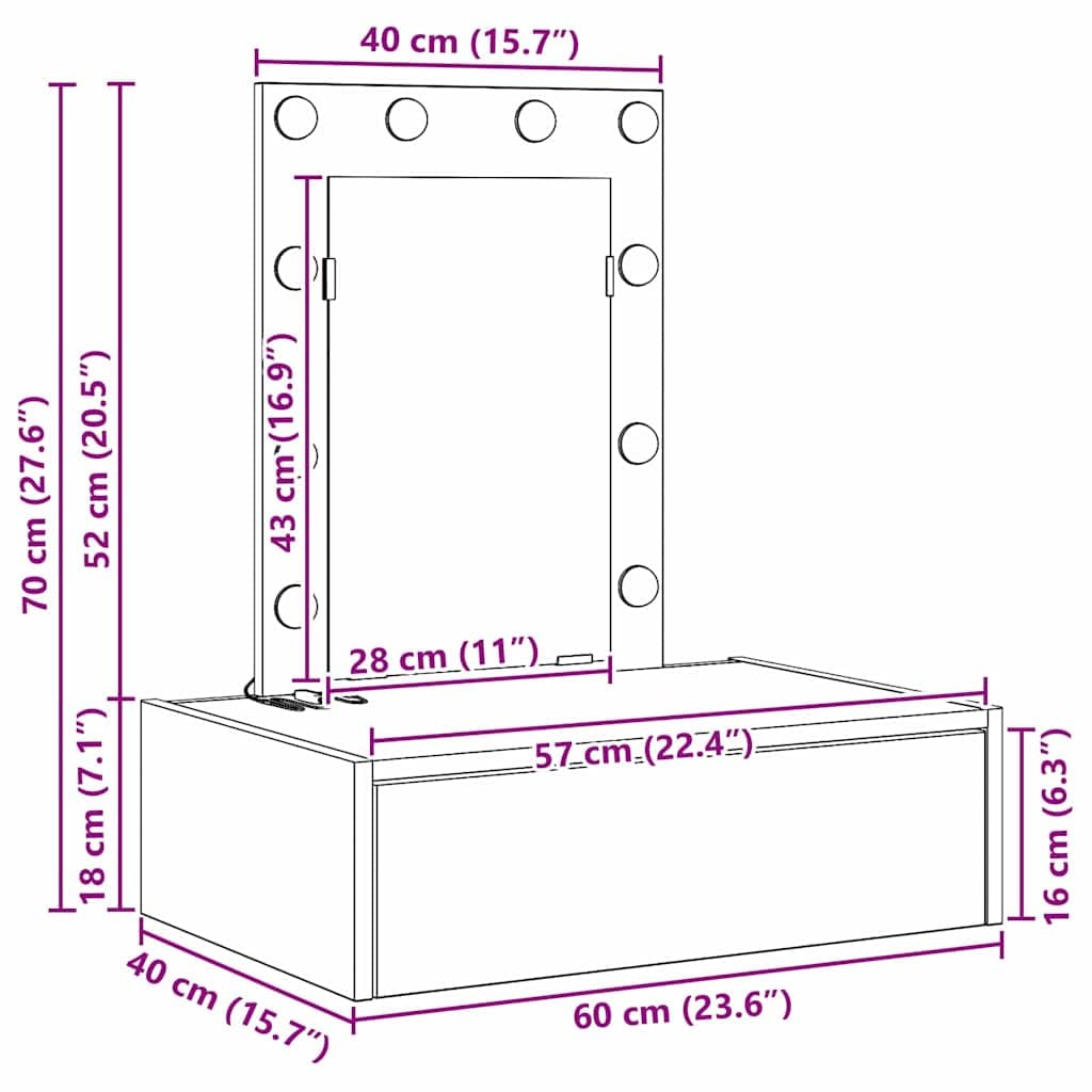 vidaXL Mesa Tocador con cajón 60 x 40 x 70 cm Madera de ingeniería, Mesa de tocador Moderna, tocador Elegante, Funcional en el Dormitorio, con Almacenamiento
