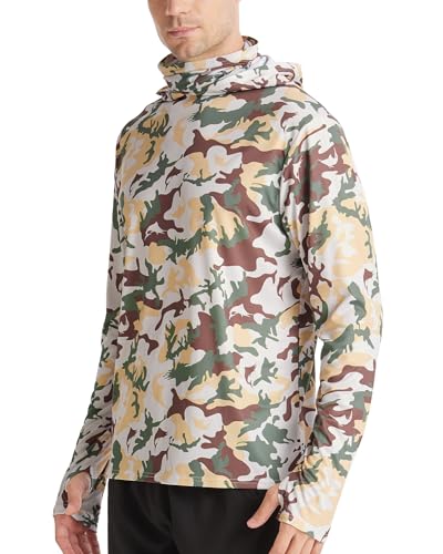 Image of FISHEAL Men's Performance Fishing Hoodie Shirt - UPF 50+ Sun Protection Long Sleeve Thumbholes Shirts with Neck Gaiter