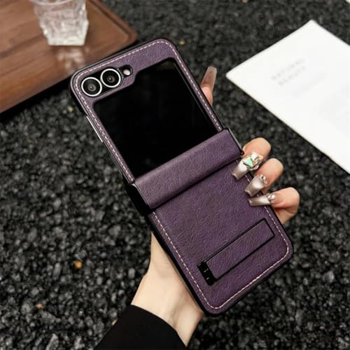 Coque Samsung Z Flip4 violette en cuir avec protection charnière et support