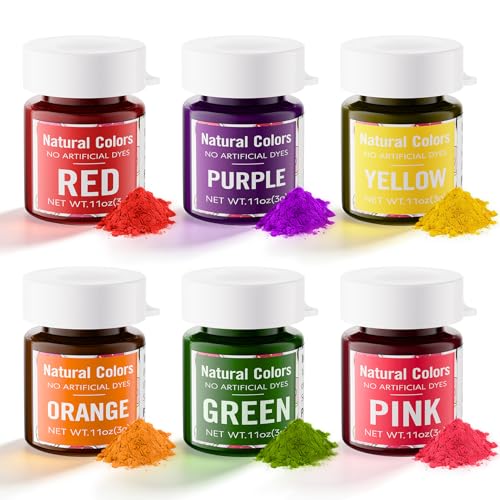 Natural Food Coloring Powder Set - 6 Colors Water Based Vivid Powder Food Color Dye, No Artifical Dyes,Nature Colorants For Cake, Frosting, Cookies, Baking, Red Green Pink Purple Orange Yellow,3G/Jar