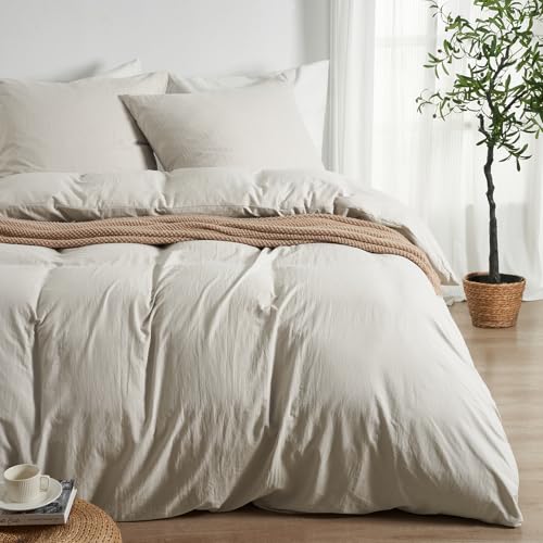 Duvetnova Funda Nórdica Cama 180 Lino,Microfibra prelavada súper Suave, Similar al algodón, con certificación ÖKO-Tex, 1 Funda de Edredón 240x220 + 2 Fundas de Almohada 80x80 cm